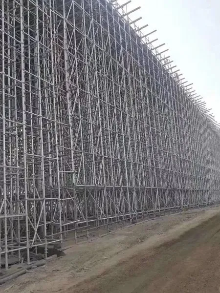 Side view of a long, tall shoring run