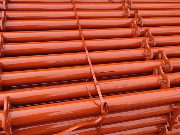 Painted system scaffolding standards bundled for shipment