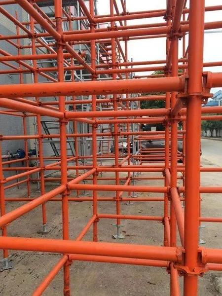 Painted system scaffolding erected as a test bay