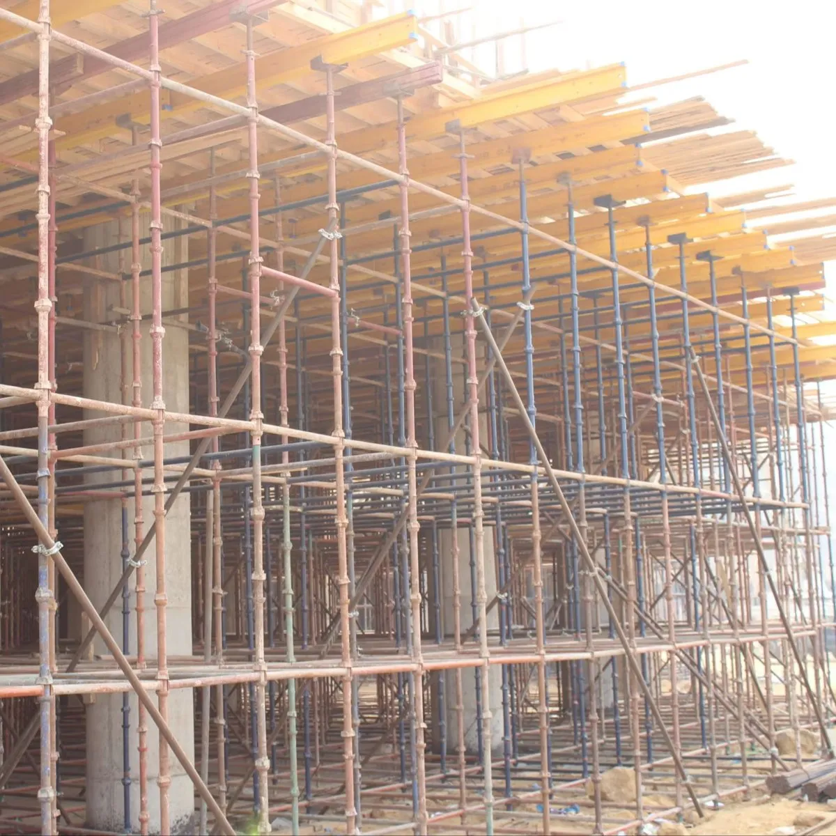 Cuplock scaffolding supporting slab formwork on site